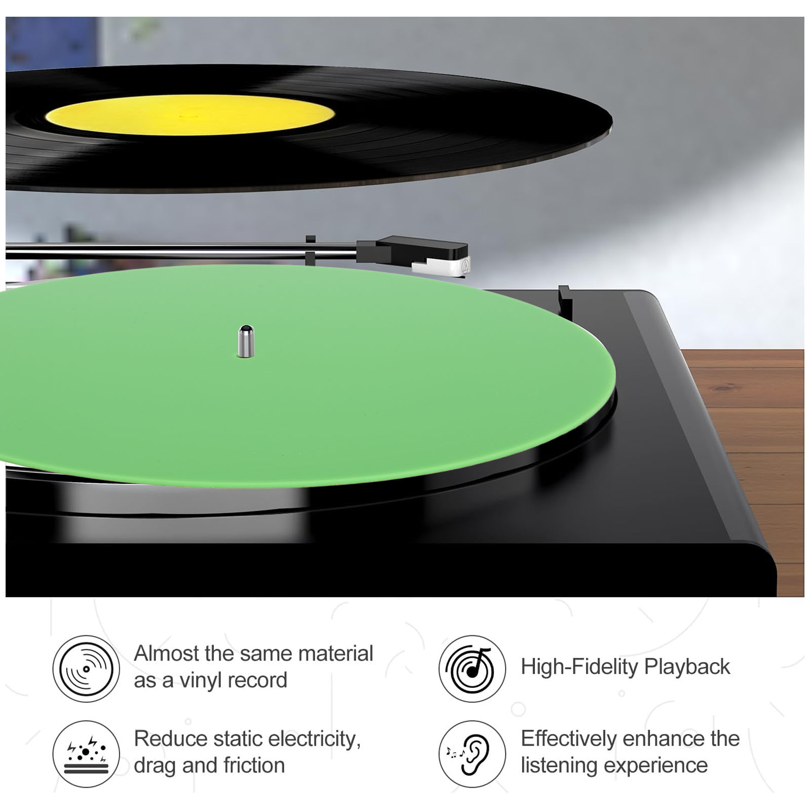 Vinyl Record Cleaner - Alfombrilla antideslizante para plato giratorio acrílico,